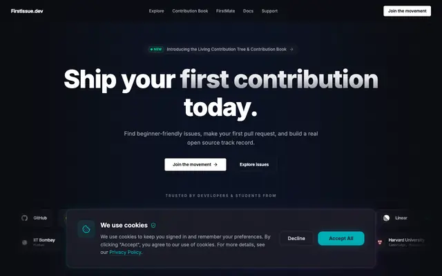 Screenshot of Find Your First Open Source Issue | FirstIssue.dev - Beginner-Friendly Contribut