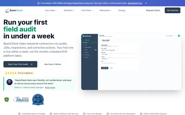 Screenshot of BasinCheck - Oilfield Safety Audit Software