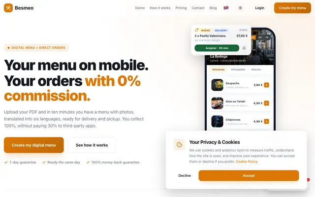 Screenshot of Create Your Digital Menu Free | Besmeo