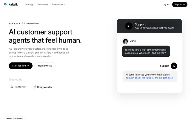 Screenshot of AI Live Chat: One Agent for Support & Sales | KalTalk
