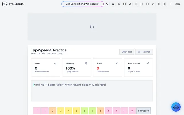 Screenshot of TypeSpeedAI – Free Online Typing Practice & Speed Test