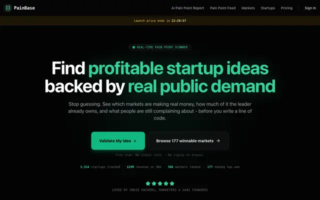 Screenshot of PainBase - Find Validated Ideas from Real People Who Need Your Solution