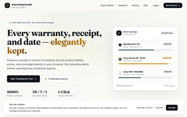 Screenshot of warrantytrack — Warranty tracking made simple