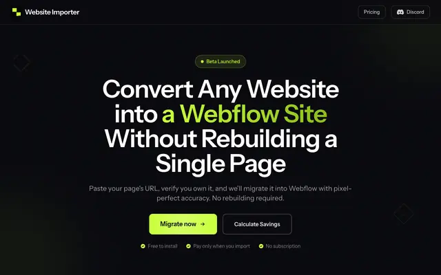 Screenshot of Platform Agnostic Tool to Convert Any Website into a Webflow Site