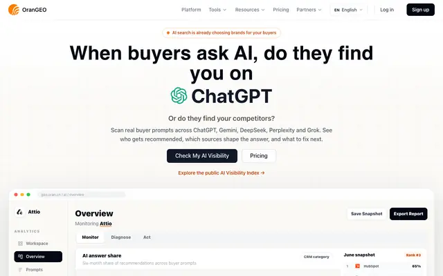 Screenshot of OranGEO - AI Visibility Scanner for Modern Brands