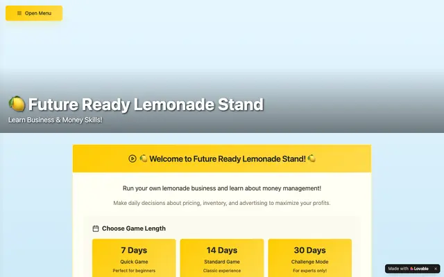Screenshot of Future Ready Lemonade Stand - Business Simulation Game