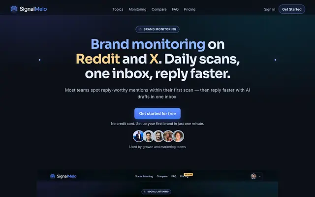 Screenshot of Social Listening for Reddit and X | SignalMelo