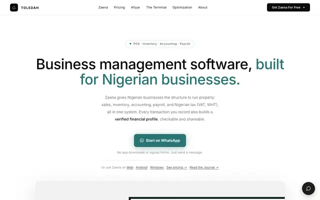 Screenshot of Zaena — Your Business, Provable.