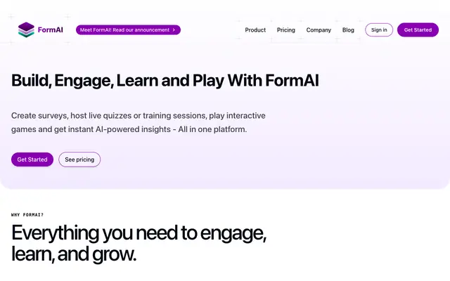 Screenshot of FormAI · Build, Engage, Learn & Play