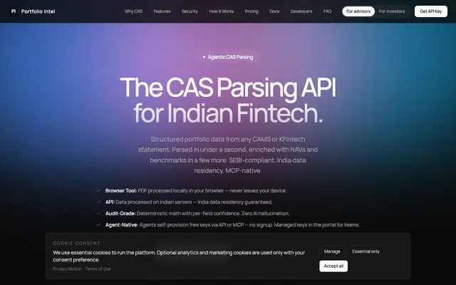 Screenshot of Portfolio Intel | AI Portfolio Insights & CAS Parser