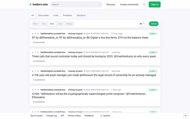 Screenshot of holders.vote