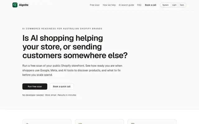 Screenshot of AIgnite | AI commerce readiness for Australian Shopify brands