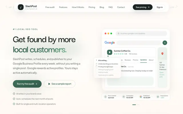 Screenshot of SlashPost — AI-Powered Google Business Profile Automation