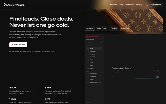 Screenshot of DeserveOS: AI-Powered CRM for Service Businesses