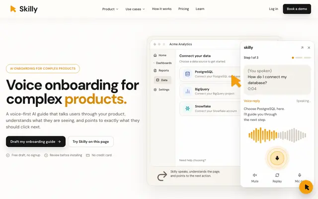 Screenshot of Skilly for Builders - Voice guidance for your website or app