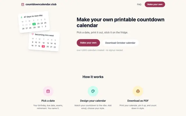 Screenshot of Countdown Calendar – Free Printable PDF