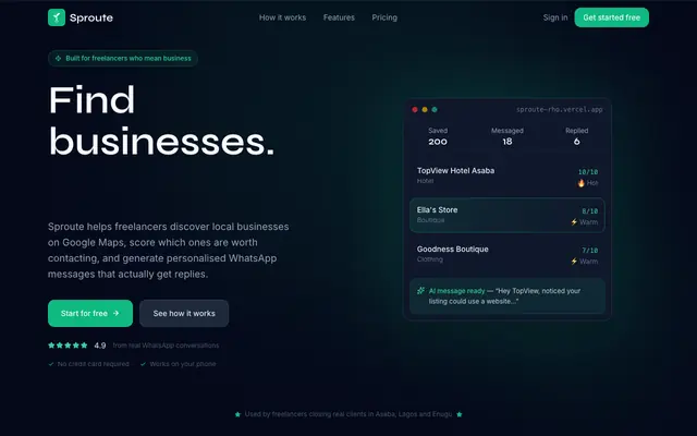 Screenshot of Sproute — Find Local Businesses & Land Clients