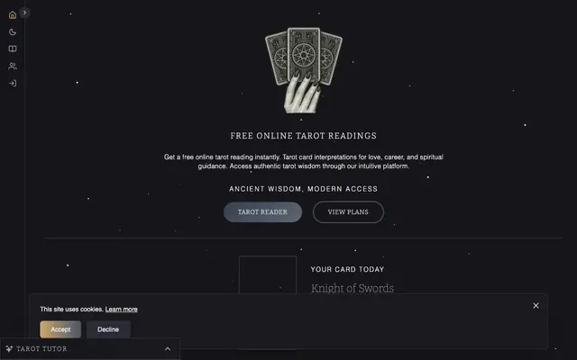 Screenshot of Free Online Tarot Reading | LVX - Instant Card Readings