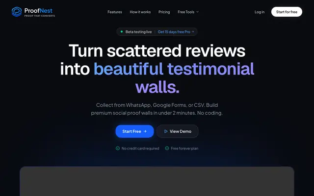 Screenshot of ProofNest | Collect Your Social Proof