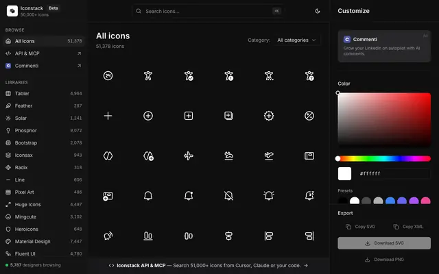 Screenshot of Iconstack | Free SVG Icons (50,000+) — Search & Download