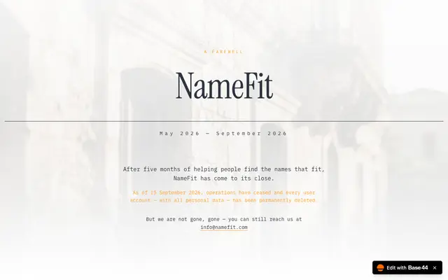 Screenshot of NameFit