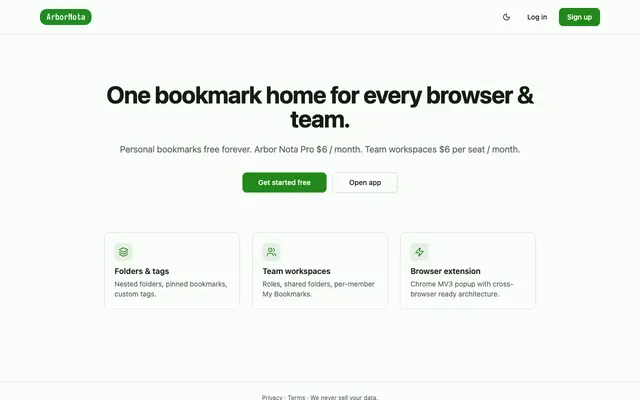 Screenshot of Arbor Nota — Bookmark manager that plants trees
