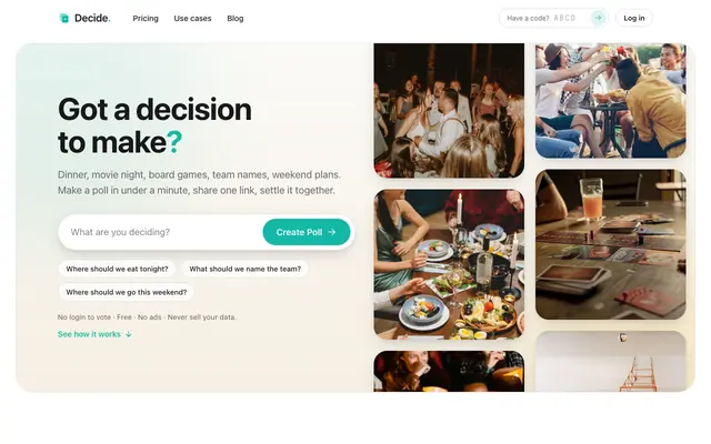 Screenshot of Decide · Free Group Poll Maker, Settle It by Swiping