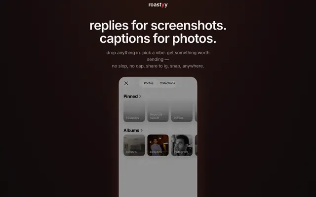 Screenshot of roastyy — roasts, caps & comebacks