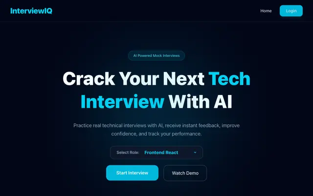 Screenshot of InterviewIQ | AI-Powered Mock Interviews & Tech Interview Prep
