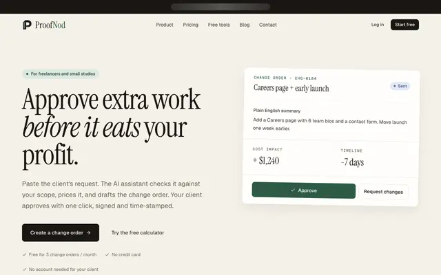 Screenshot of ProofNod - Approve extra work before it eats your profit