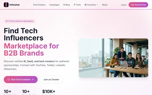 Screenshot of Find Tech Influencers Marketplace | Discover Top Tech Creators | Infoishai