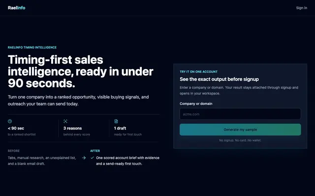 Screenshot of RaelInfo | Automate Your Sales Intelligence