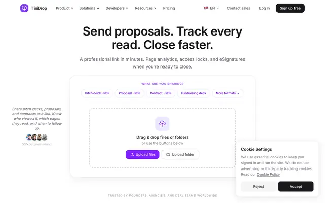Screenshot of TiniDrop — Document Intelligence Platform | Share Files & Track Views | TiniDrop