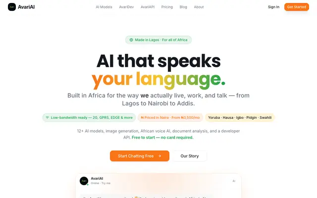 Screenshot of AvariAI - Africa’s AI operating system.