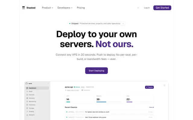 Screenshot of Stacked — Deploy to your own servers