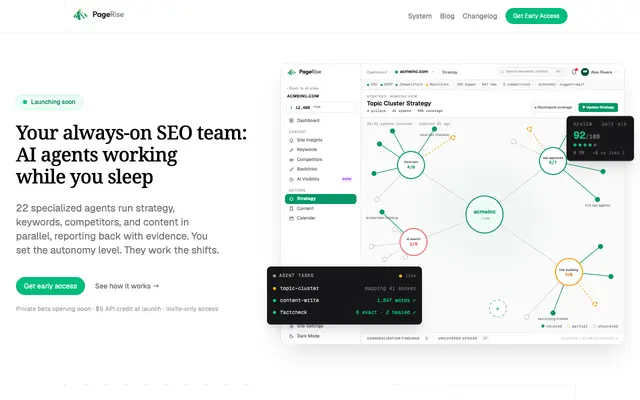 Screenshot of PageRise — The Agentic Engine for Organic Growth