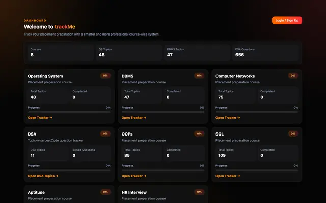 Screenshot of trackMe | Placement Preparation Tracker