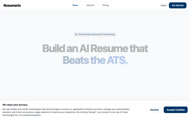 Screenshot of Resumerio | AI-Powered ATS-Friendly Resume Builder
