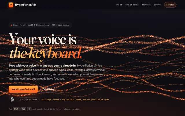 Screenshot of HyperFurion VK — Your voice is the keyboard