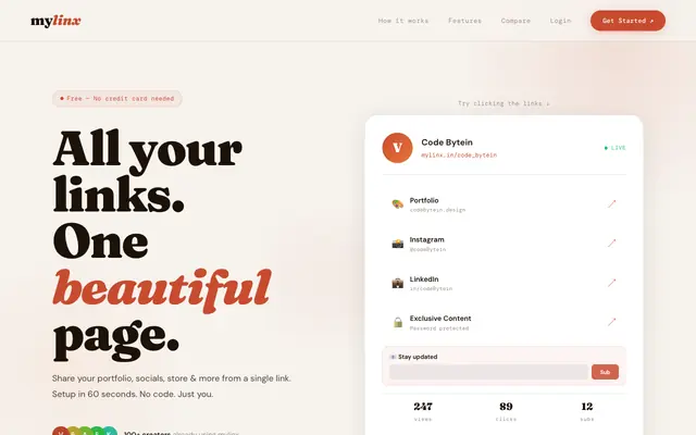 Screenshot of mylinx — Free Linktree Alternative | Link in Bio Tool