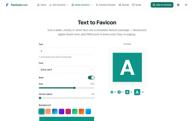 Screenshot of Text to Favicon Generator — Make a Favicon from Text | favicon.run