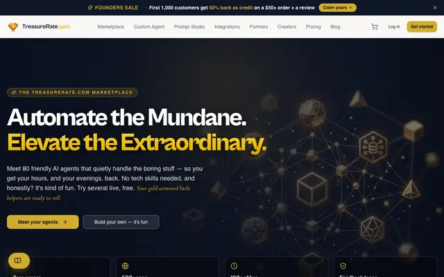 Screenshot of TreasureRate.com — Automate the Mundane, Elevate the Extraordinary