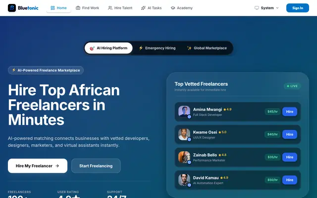 Screenshot of Bluetonic | Africa’s High-Trust Freelancing Ecosystem