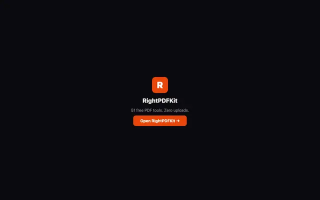 Screenshot of RightPDFKit – Free PDF Editor | 51 Tools, No Upload, No Account