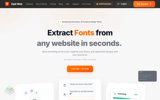 Screenshot of Zipit Web — Turn any website into production‑ready assets.
