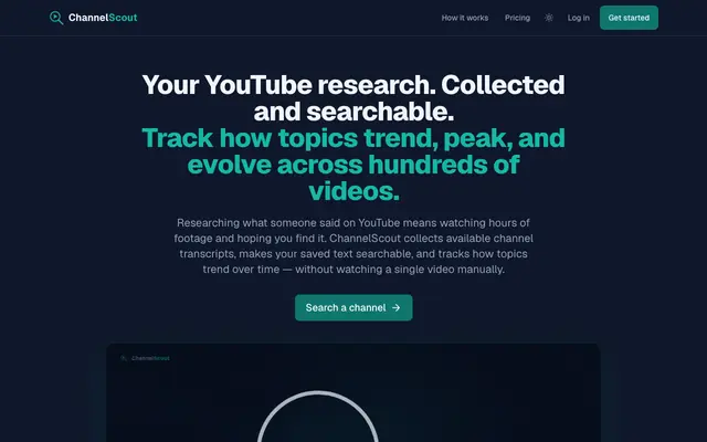 Screenshot of ChannelScout: YouTube Transcript Research & Clip Builder