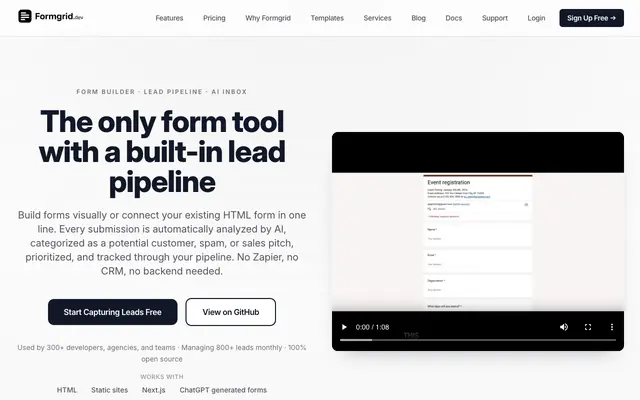 Screenshot of Formgrid: Lead Capture Form Builder for Static Sites