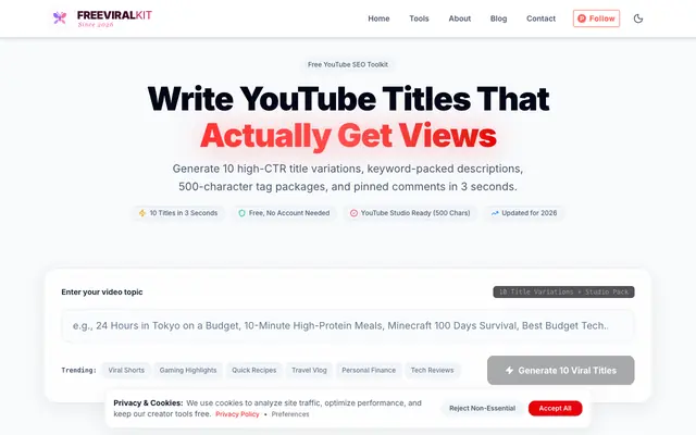Screenshot of Free AI YouTube SEO & Title Generator