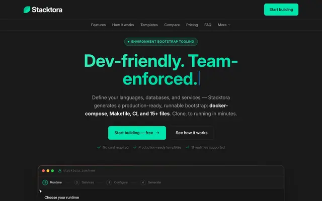 Screenshot of Stacktora — Environment Bootstrap Script Generator
