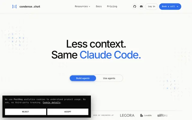 Screenshot of condense.chat | LLM Input Compression API